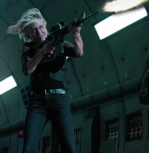 Sarah Connor in Terminator Dark Fate shooting 